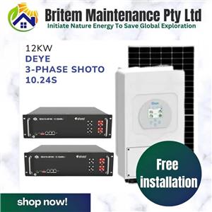 Three Phase House Solar System for House use & Boreholes | 12kw Deye Unbalanced 3-phase & Shoto 10.2