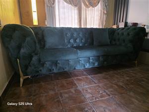 Two Emerals Green Velvet 3 Seater Couches.