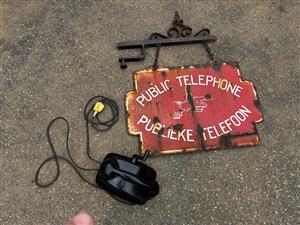 Enamel public telephone metal sign
