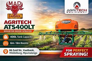 New Agritech 400l boomsprayers for sale at Mad Farmer SA