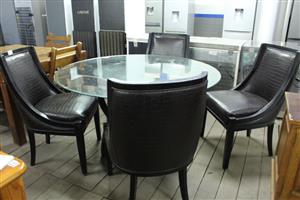DARK BROWN 5PC LEATHER DINING SET(S067180A)