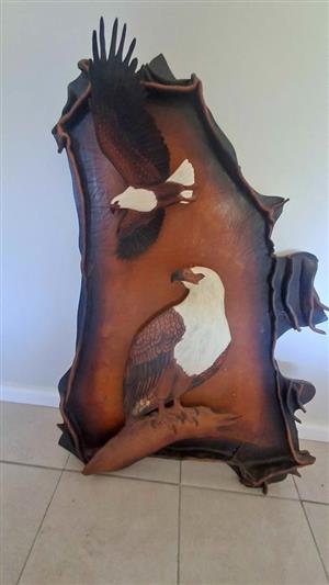 Handcrafted 3D Leather Fish Eagle Wall Panel