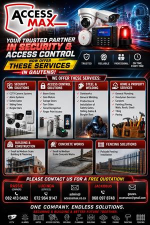 ACCESS CONTROL,CAMERAS,ALARMS,WELDING,CARPORTS