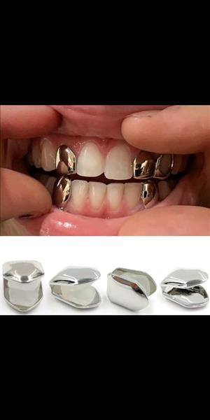 4 single silver grillz clips