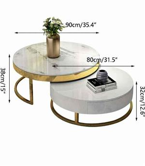 Brand new nesting coffee table,  Tempered glass top white and gold