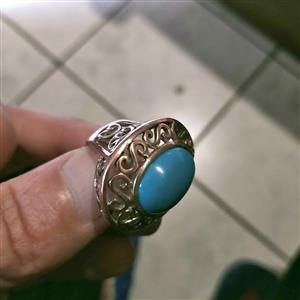 Vintage  style Turquoise Cabochon Filigree Bohemian cocktail ring