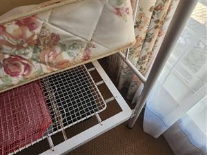 Steel single bed with spring mattress color white. 