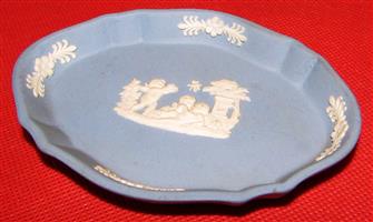 Vintage Wedgwood Blue Jasperware Small Oval Pin Tray