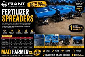 New Giant fertilizer spreaders for sale at Mad Farmer SA