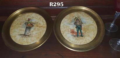2 x Italian Brass and Pottery Plates