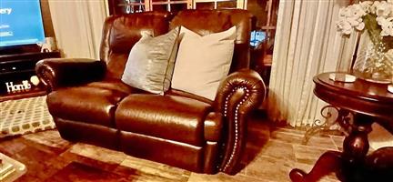 Genuine leather reclining lounge suite