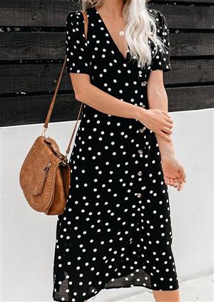 My Love for Polka Button Dress Black