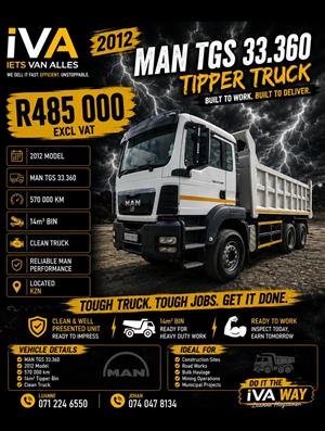 2012 MAN TGS 33.360 14M³ tipper truck for sale