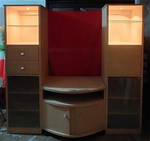 Soliede TV kas, stewig deure, skaniere & laaie, geen gebreekte of gekraakte glas