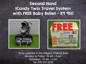 Second Hand ICandy Twin Travel System with FREE Baby Bullet 