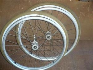 Two wheel chair replacement wheels with axels and tyres vgc