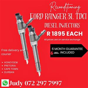 Ford Ranger 3L TDCI Diesel Injectors for sale on service exchange or to recon