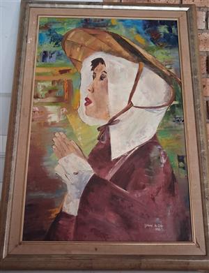Asian Lady Praying - Framed Oil Painting 