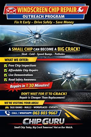 A chip is a mark which is there on a windscreen chip a stone hits the windscreen