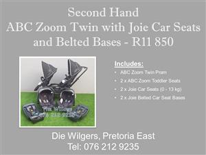Second Hand ABC Zoom Twin with Joie Car Seats and Belted Bases 
