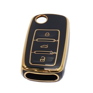 Key Cover Suitable for Volkswagen Key-Less Gloss Black & Rose Gold