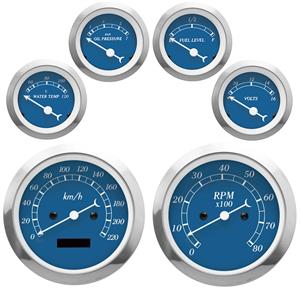 Autogauge Classic Blue Face 6 Gauge Set (speedo/tacho/oil pressure/water temp/volte/Fuel)
