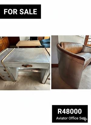 Luxurious Aviator Office Set - Desk & Sofa