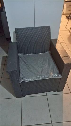 Set of 2 Grey Resin Patio Armchairs with Cup Holders & Cushions