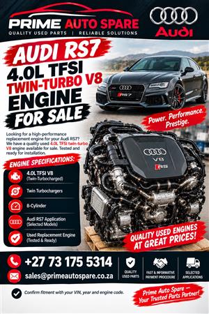 Used Audi RS7 4.0L TFSI Twin-Turbo V8 Engine For Sale.