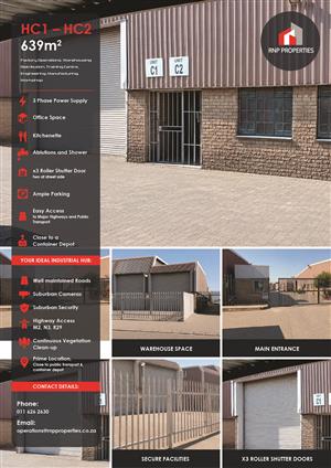 HC1 – HC2 – 639m² Factory Engineering Distribution Space To Let