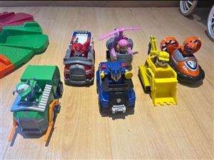 Paw Patrol Marshall, Chase, Rubble, Skye, Zuma & Rocky with their cars . Seapoint 