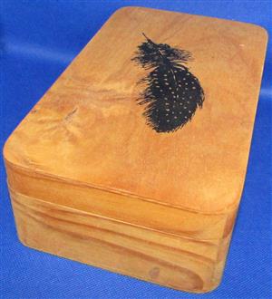 Vintage Wooden Box with Feather Motif
