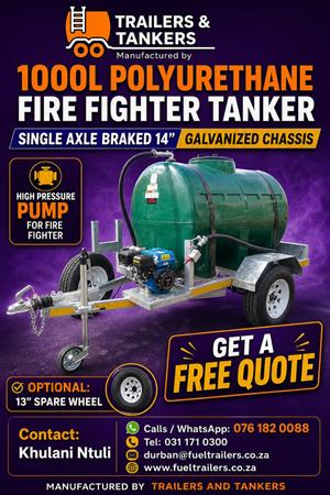 1000L BRAKED SINGLE AXLE PLASTIC FIRE FIGHTING TANKER GALVANIZED CHASSIS