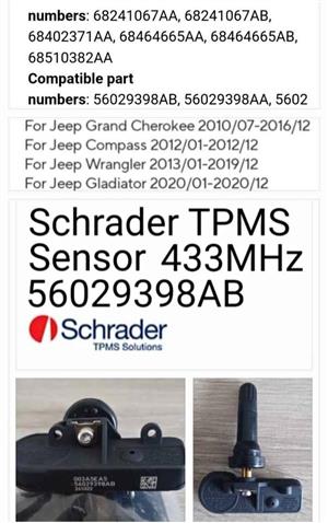 Wrangler Jeep Tyre pressure monitor sensors TPMS