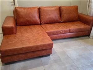 Modern Brown Leather Corner Couch