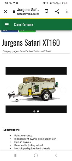 Selling Jurgens XT160 Safari Camping Trailer 