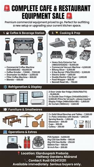 COMMERCIAL CAFE & RESTAURANT EQUIPMENT — INDIVIDUAL ITEMS FOR SALE 