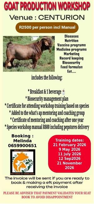 Goat Production Workshops Presented by a Accredited Technical Specialist