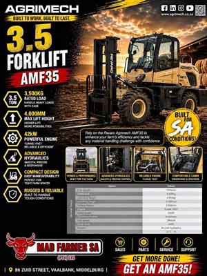 New Agrimech AMF35 rough terrain forklifts for sale at Mad Farmer SA