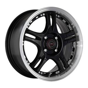 15″ A-Line Midnight 4×100 Black Machine Lip wxSilver Rivet Alloy Wheels