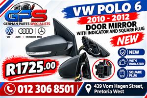 VW POLO 6 2010-2012 DOOR MIRROR WITH INDICAROR & SQUARE PLUG FOR SALE   
