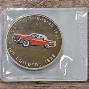 1996 SURINAME USA THUNDERBIRD 100 GUILDERS COIN