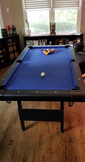 Portable Pool Table - Includes Full Set of Balls, 2 Cue Sticks