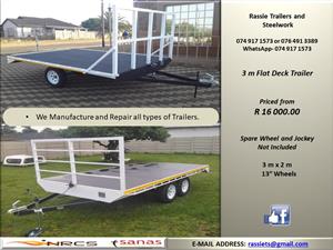 3 m Flat Deck Trailer for sale NRCS approved
