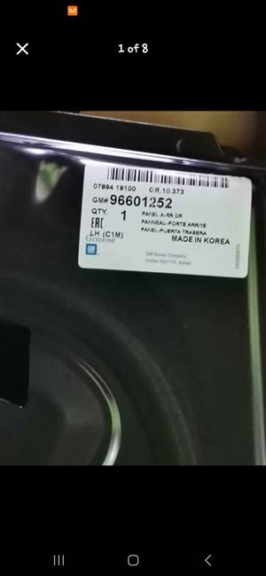 Brand New OEM Chevrolet Spark / Matiz Rear Left Door (Part No: 96601252)