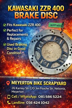 Kawasak ZZR 400 brake disc. Meyerton bike scrapyard new & secondhand spares. Andre