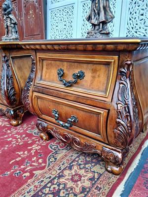 Ornate Carved Wooden Nightstand Pair with Bronze Statues(PRICE IS FOR EACH PEDESTAL)