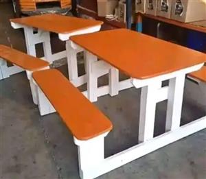 Strong and stylish wooden benches with tables