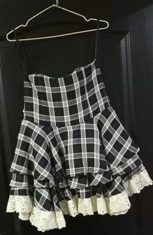 Cute little black and white check with lace trim mini dress lace 