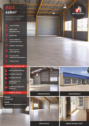 AD3 – 668m² Factory, Workshop, Warehouse Space To Let